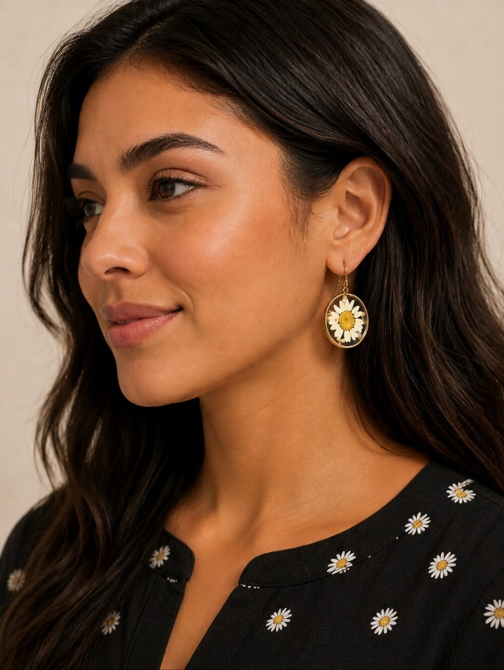 Maurices Gold Hoop Earrings with White Daisy and Yellow Center
